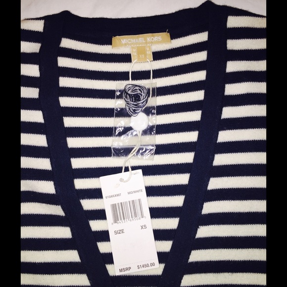 Michael Kors Collection Navy & White Striped Cashmere Cardigan - Picture 6 of 8
